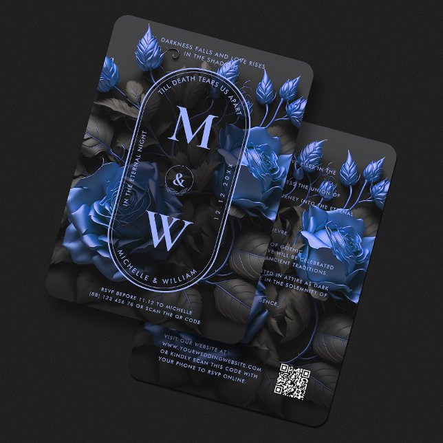 Convite Marinho Elegante Gótico - Boho Floral Boho (Gothic Elegant Navy-Blue Floral Wedding Boho Invitation
)
