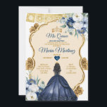 Convite Marinho Elegante Princesa Floral Azul Quinceañera<br><div class="desc">Marinho Elegante Princesa Floral Azul Quinceañera Convite Mis Quince 15 Anos,  16ª Borboleta de Aniversário.</div>