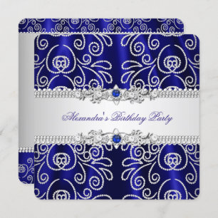 Convite Marinho Elegante Royal Blue Lace Diamond Overlay P