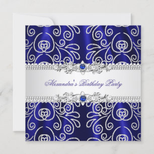 Convite Marinho Elegante Royal Blue Lace Diamond Overlay P