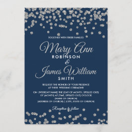 Convite Marinho Elegante Silver Faux Glitter Confetti