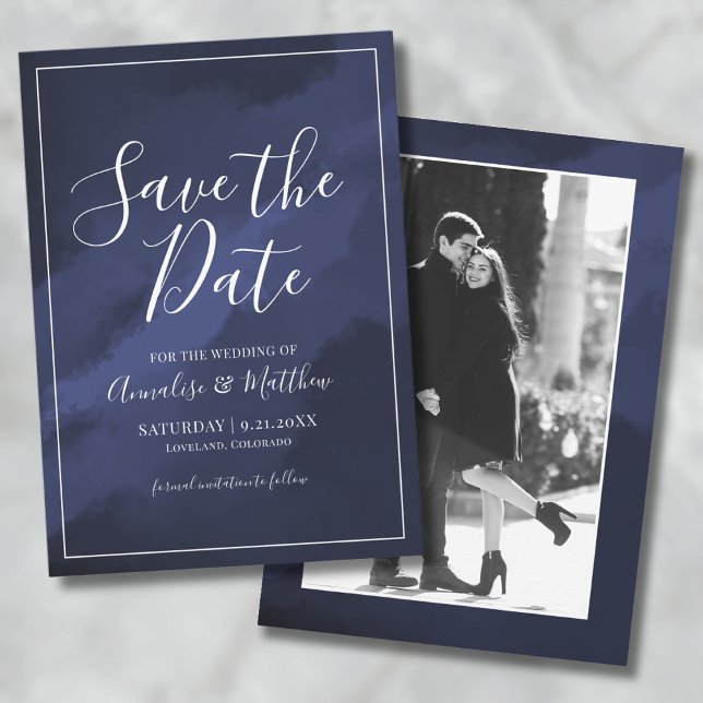 Convite Marinho Elegante Simples Azul Salve a Data Casamen (Simple Elegant Navy Blue Save the Date Wedding Invitation)