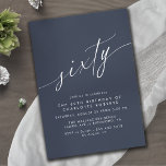 Convite Marinho escuro azul | 60.o aniversário do Script M<br><div class="desc">Simples e elegantes convites para 60 anos com o título "60" de texto em um guião manuscrito. Fonte branca sobre fundo azul marinho.</div>
