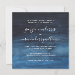 Convite Marinho Escuro Moody Blue Watercolor Casamento