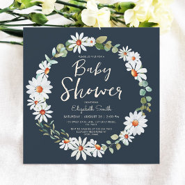 Convite Marinho Eucalyptus e margarida Chá de fraldas azul