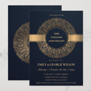 CONVITE MARINHO FAUX DOURADO MANDALA QUALQUER ANO 50º ANI