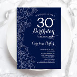 Convite Marinho Floral Branco do aniversário de 30 anos<br><div class="desc">Convite de festas aniversário de 30 anos Floral Branco marinho. Design minimalista moderno com desenhos botânicos em destaque e letra de script de tipografia. Simples trendy convida cartão perfeito para uma festa de na moda. Pode ser personalizado para qualquer idade. Impressos convites Zazzle ou modelo de impressão digital instantânea para...</div>