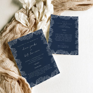 Convite Marinho Floral Casamento Azul Frente e Traseira