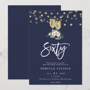 Convite marinho floral cor-de-rosa com borbulhas luminosas