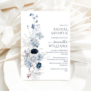 Convite Marinho Floral de inverno Azul Bridal