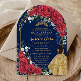Convite Marinho Floral de Quinceañera, Rosas vermelhas Enc