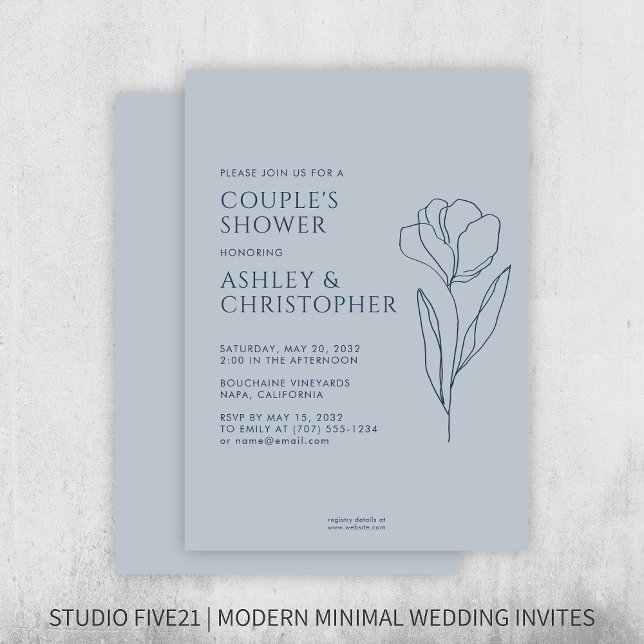 Convite Marinho Floral Desenhado Moderno Chá de casamento  (Criador carregado)