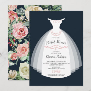 Convite Marinho Floral Elegance Brit Gown Chá de panela