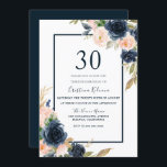 Convite Marinho Floral Elegante para aniversário de 30 ano<br><div class="desc">Convite de festas Elegante Floral de marinho aniversário de 30 anos de  para  de  para Espelhamento Veja a coleção correspondente em Niche e nest store</div>