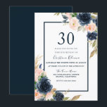 Convite Marinho Floral Elegante para aniversário de 30 ano<br><div class="desc">Convite de festas Elegante Floral de marinho aniversário de 30 anos de  para  de  para Espelhamento Veja a coleção correspondente em Niche e nest store</div>