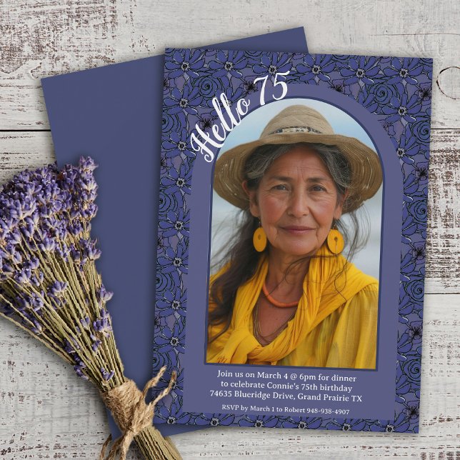 Convite Marinho Floral Elegante Whimsy Simples 75º Anivers (Criador carregado)