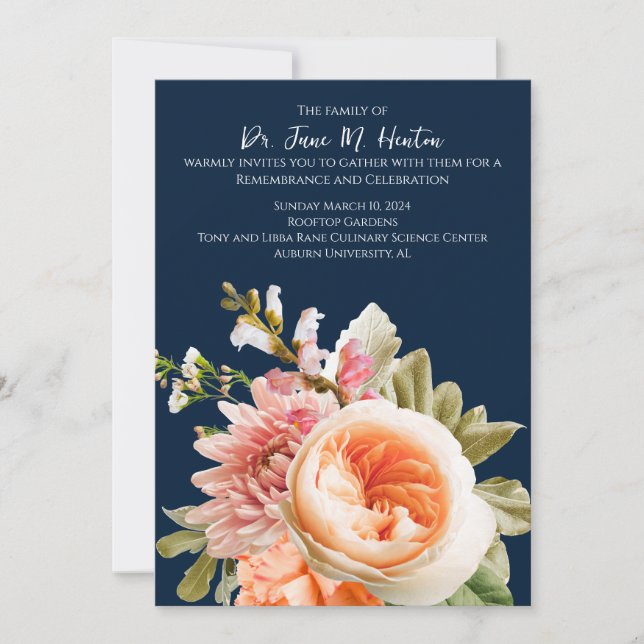 Convite Marinho Floral Funeral Memorial 011124B (Frente)