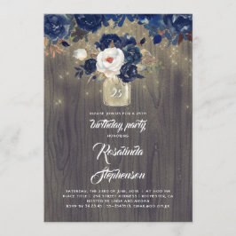 Convite Marinho Floral Mason Jar Festa de aniversário russ