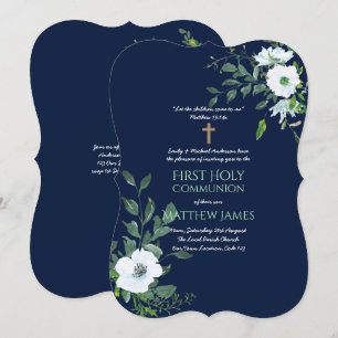 Convite MARINHO Floral Primeira Comunhão Sagrada com Vers