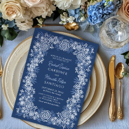 Convite Marinho Floral Rustic Wedding