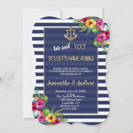 Convite Marinho Floral Tropical Luau Strips I DO CHURRASC