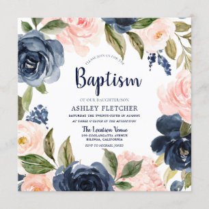 Convite Marinho Flores De Água Flores Garota Batismo