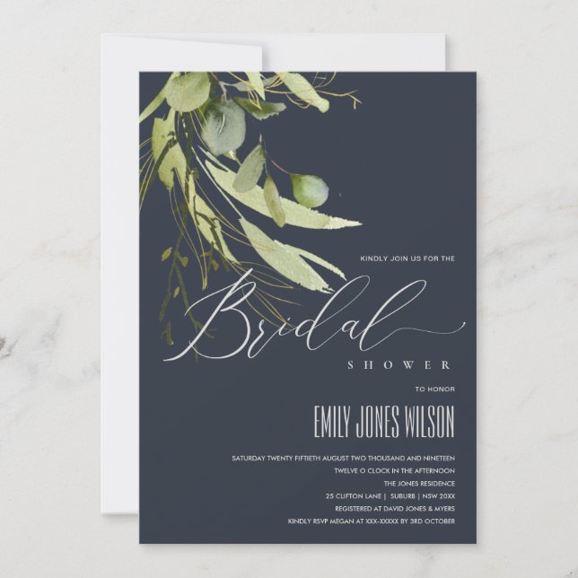 CONVITE MARINHO FOLHETO VERDE FOLIAGE WATERCOLOR CHÁ DE PA (Frente)