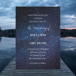 Convite Marinho Galáxico Blue Sky Starry Night Weding