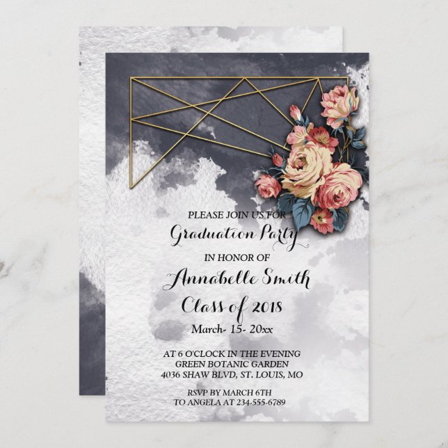 Convite Marinho GEOMÉTRICA Festa de formatura DE COR DE ÁG (Frente/Verso)