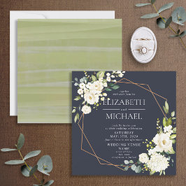 Convite Marinho Geométrico Quadrado Azul, Branco