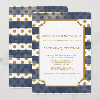 Convite Marinho Glamor Stripes Chá de fraldas Invites