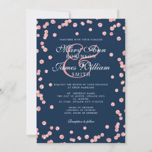 Convite Marinho Glitter Confetti Dourado de Casamento Eleg