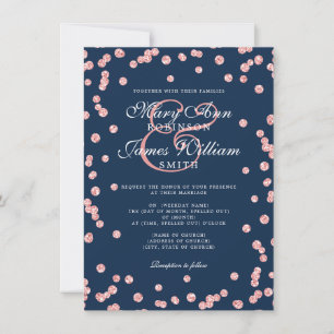 Convite Marinho Glitter Confetti Dourado de Casamento Eleg
