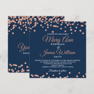 Convite Marinho Glitter Confetti Dourado de Casamento Eleg