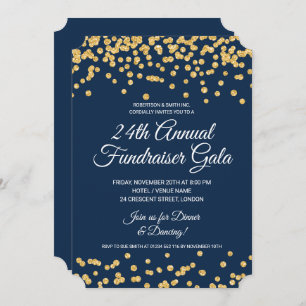 Convite Marinho Glitter Confetti Dourado do Fundraiser Cor