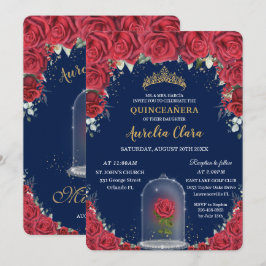 Convite Marinho Inverso-Floral Encantado Quinceañera Red