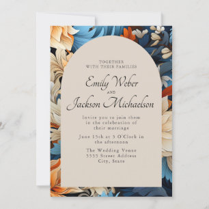 Convite Marinho Ivory Orange Floral Arch Casamento