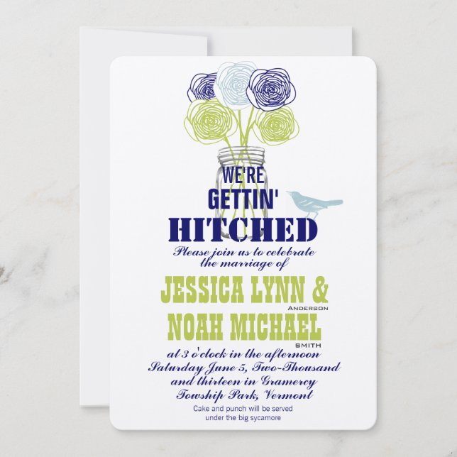 Convite Marinho, Limão Rústico Azul Romântico Rosa Mason J (Frente)