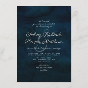 Convite Marinho Luster Azul Escuro Aquarela Casamento Eleg