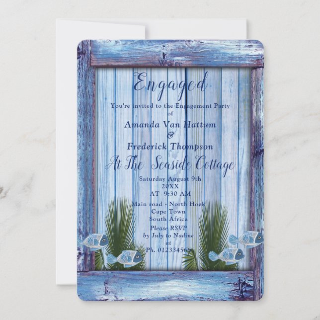 Convite Marinho - Madeira azul e Noivado de peixe (Frente)