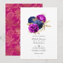 Marinho magenta e Dourado Casamento Floral Código 