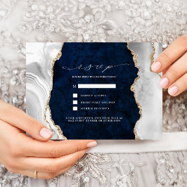 Convite Marinho Marble, RSVP de Casamento de Agato Branco 