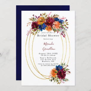 Convite Marinho Marsala Orange Floral Chá de panela Geomét