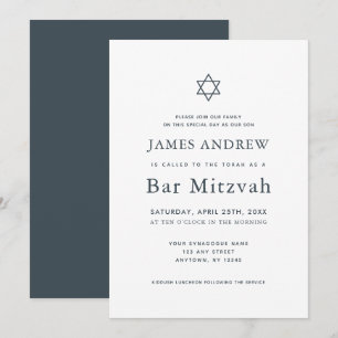 Convite Marinho mínimo, Bar azul e branco Mitzvah
