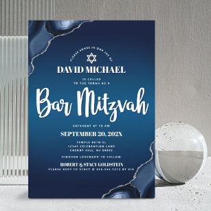 Convite Marinho Mitzvah bar Azul Agate Agate Script Modern