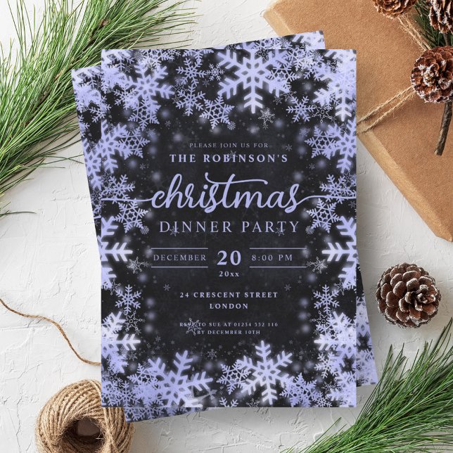 Convite Marinho Moderno Azul Inverno Maravilha Preto (Modern Navy Blue Winter Wonderland Christmas Black Invitation)