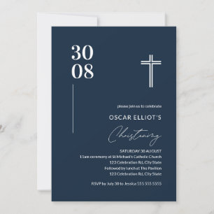 Convite Marinho Moderno Blue Minimalist Christening