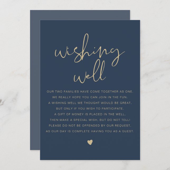 Convite MARINHO moderno CAITLIN e sinal Dourado de bem-est (Frente/Verso)