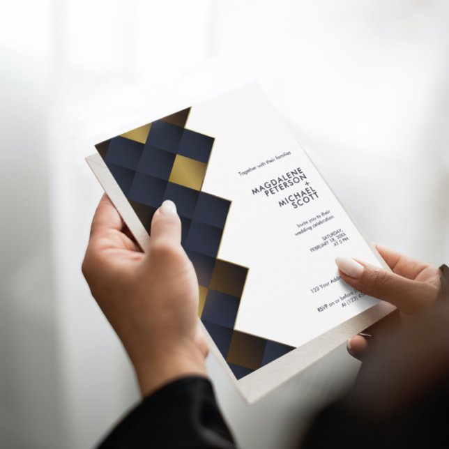 Convite Marinho Moderno e Casamento Dourado de Diamante (Criador carregado)