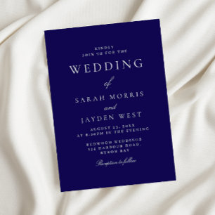 Convite Marinho Moderno e Casamento Elegante Mínimo Branco